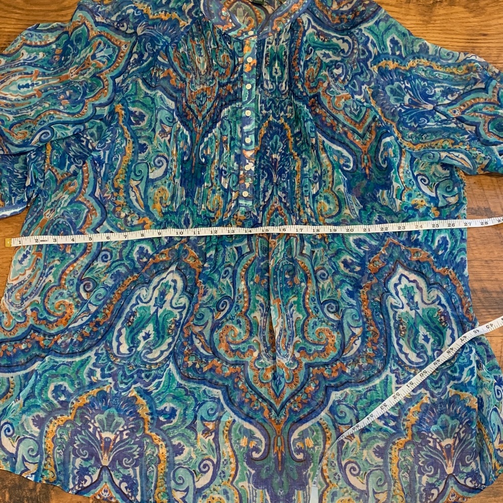 Ralph Lauren Blue and Aqua Paisley Sheer Tunic - Picture 5 of 12